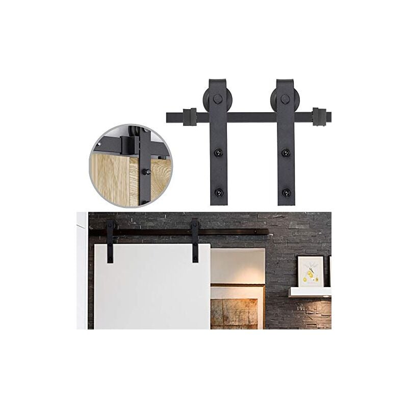 Lot de Ferrures de Porte Coulissantes 366 cm - Système de porte coulissante - Rail de roulement - Rail de suspension complet Naizy