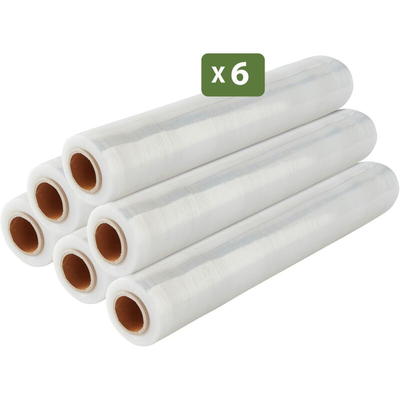 Lot 6 rouleaux film étirable - 300 m - Transparent - Film déménagement Film emballage Film palette Film protection - Pack And Move