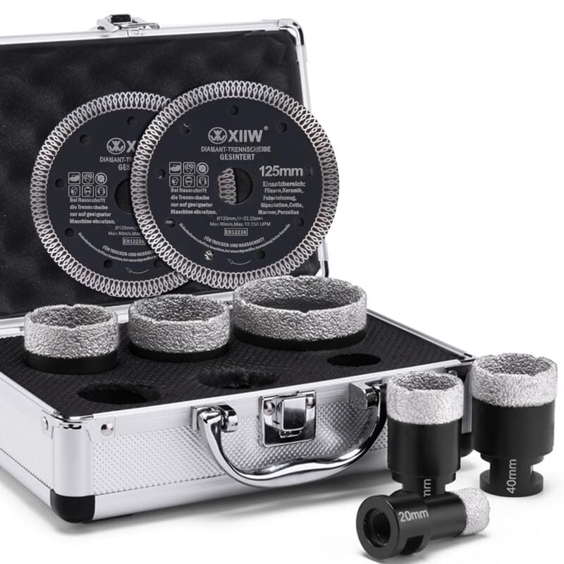 Lot de forets diamantés pour carrelage - 20/35/38/40/50/68 mm x M14 - Scie cloche - Couronne de forage pour carrelage - Pour percer des matériaux