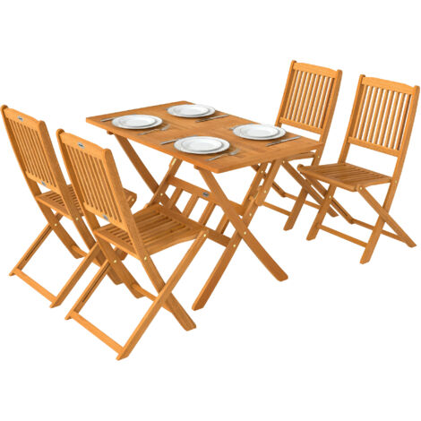 Lot de jardin 5 pièces en bois FSC, table pliante + 4 chaises pliantes à lames, mobilier terrasse