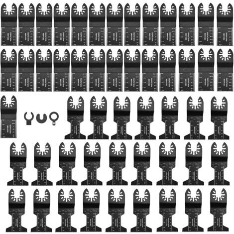 Lot de Lames de Scie Oscillantes Universelles 53 pièces accessoires d'outil oscillant 34mm et 44 mm Dégagement Rapide Lame Outil Multifonction Pour Bois et Plastique avec 3 adaptateurs
