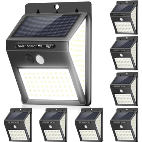 QIEDIE Lot de lampes solaires d'extérieur 225 LED avec détecteur de mouvement pour jardin 4 Pack