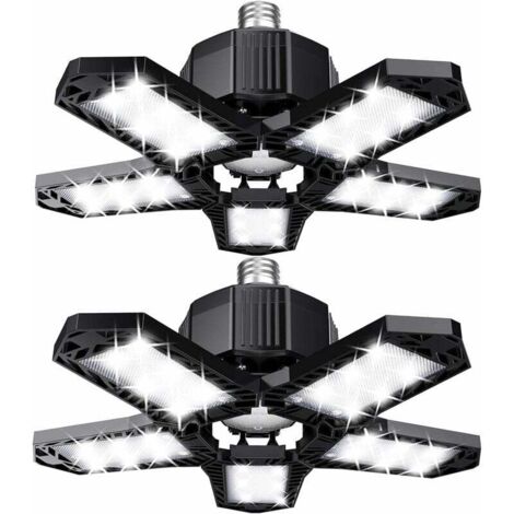 Lot de LED de garage - 120 W - 12000 lm - Lampe d'atelier - Plafonniers déformables - Panneaux E26/E27 -2 lampes