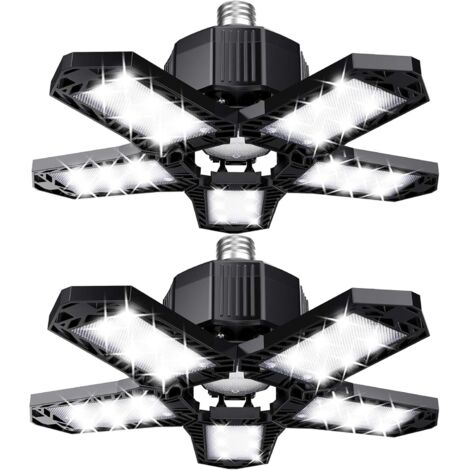 Lot de LED de garage - 120 W - 12000 lm - Lampe d'atelier - Plafonniers déformables - Panneaux E26/E27 -2 lampes