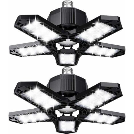 Lot de LED de garage - 120 W - 12000 lm - Lampe d'atelier - Plafonniers déformables - Panneaux E26/E27 -2 lampes