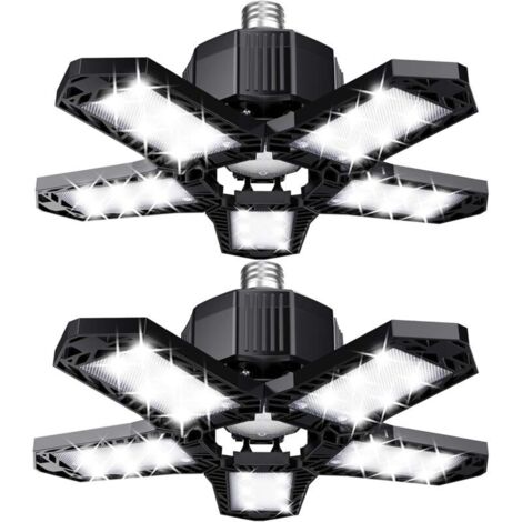 Lot de LED de garage - 120 W - 12000 lm - Lampe d'atelier - Plafonniers déformables - Panneaux E26/E27 -2 lampes