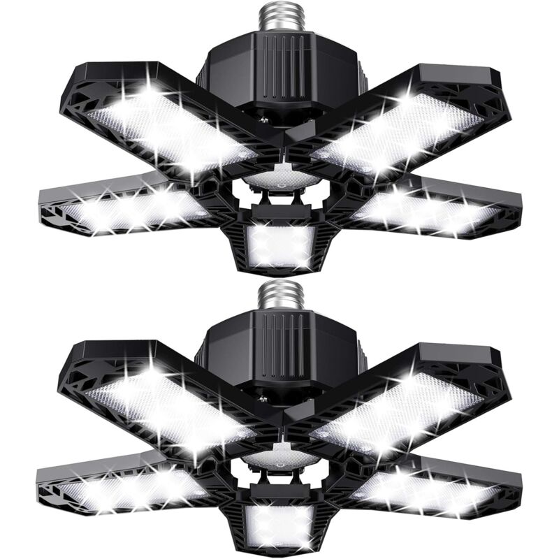 Lot de led de garage - 120 w - 12000 lm - Lampe d'atelier - Plafonniers déformables - Panneaux E26/E27 -2 lampes