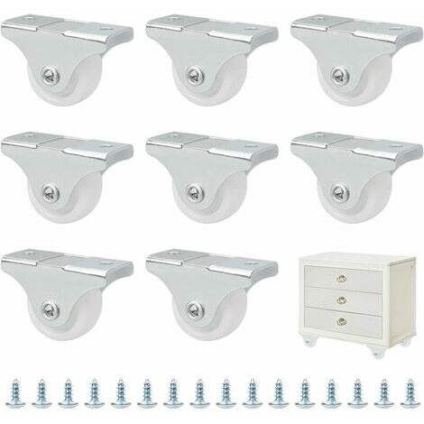 Lot de mini-roulettes de 25 mm en caoutchouc et plastique fixées dans un écrin pivotant en métal - Pour meubles, appareils électro-ménagers et équipements-Lot de 8