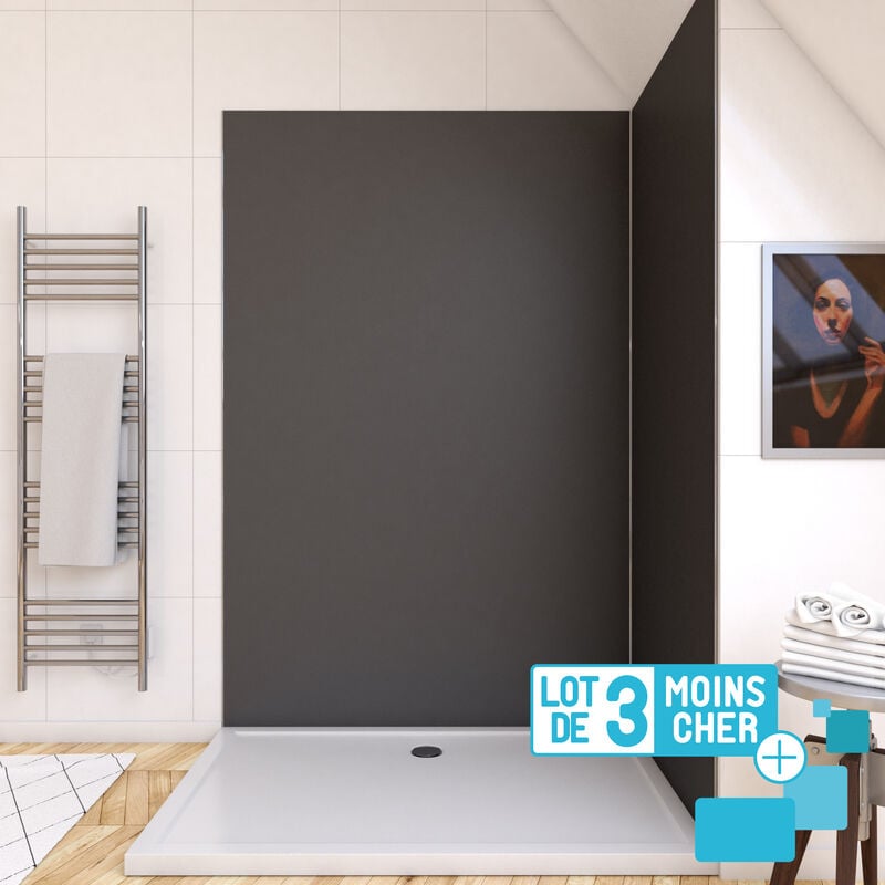 Aurlane - lot de 3 Panneaux Muraux pour salle de bains en Aluminium Gris - 120x210cm - wall'it