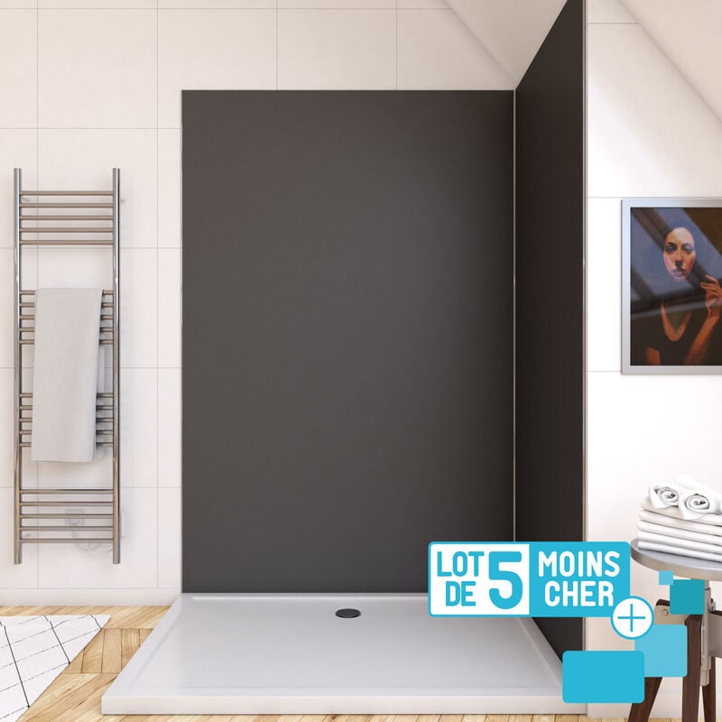Aurlane - lot de 5 Panneaux Muraux pour salle de bains en Aluminium Gris - 120x210cm - wall'it