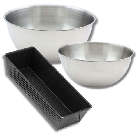 Lot de pâtisserie avec 1 Moule à Cake 30,5 cm, 1 spatule Zenker et 2 bols à mixer en inox Fackelmann