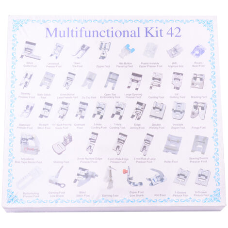 [Lot de Pieds de Baisse] Ensemble de 42 Pièces pour Machine à Coudre Domestique Multifonction, Accessoires Universels Stainless Steel avec Système Bas Shank