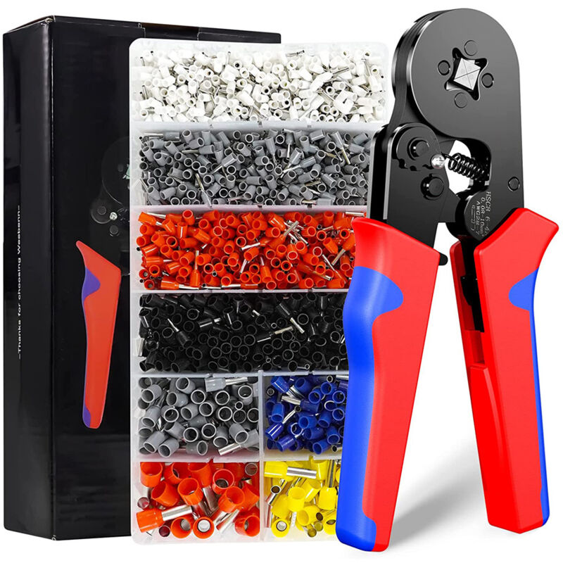 Lot de pinces à sertir 0,08 à 16 mm² - Pince à sertir avec 1800 embouts de câble, pince à sertir automatique - Pour électriciens, réparateurs et