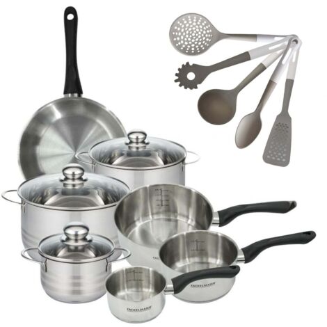Lot de poêle 24 cm, 3 Faitouts 16/20/24cm & 3 Casseroles 12/16/20cm Fackelmann Geneva et 5 ustensiles