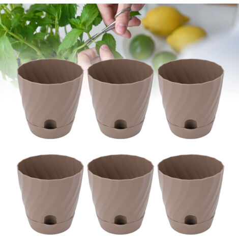 Lot de Pots à Fleurs Plastiques 6 Unités, Contenants de Plantation Léger et Durable pour Balcon et Maison, Couleur Marron, Dimensions 122mm x 123mm