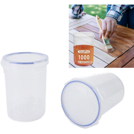 Lot de Pots de Peinture 1000ml Transparents Étanche avec Billes de Mélange et Brosse pour Restes de Peinture [Peinture] [4 pièces] [Plastique Premium] [10x14cm]