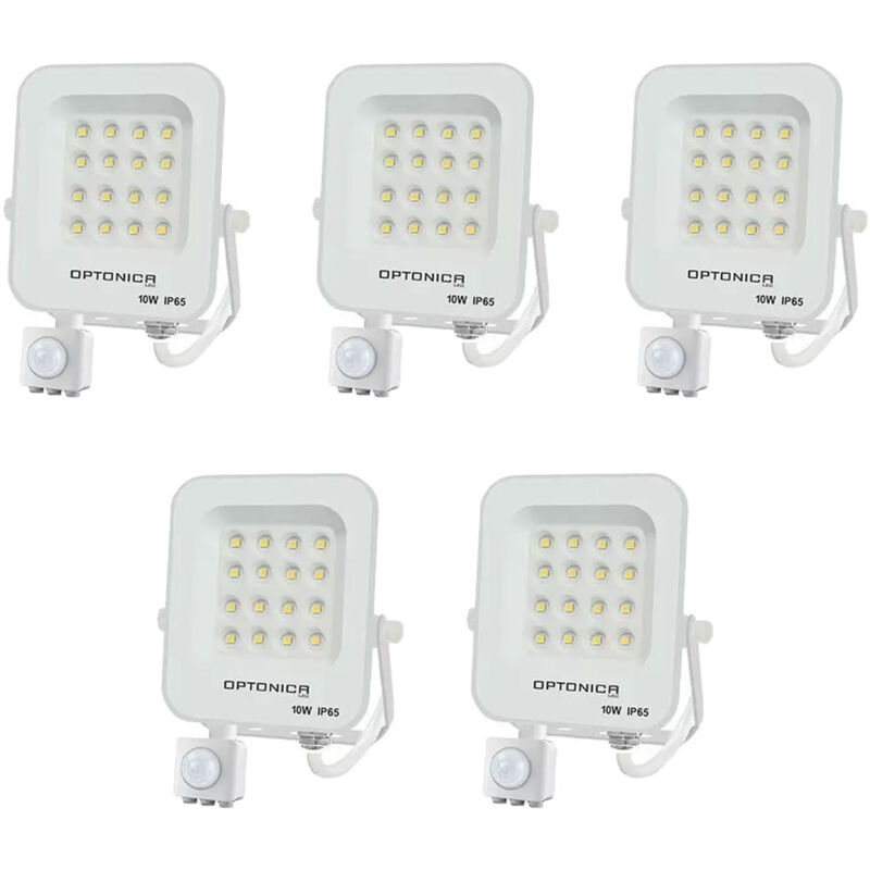 Lot de 5 Projecteurs led avec Detecteur Blanc 10W Étanche IP65 900lm Blanc du Jour 6000K