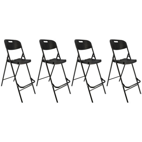 Lot de quatre chaises de bar pliantes noires - Ht 120cm - Chaises hautes pliantes - Cadre en acier - avec dossier et repose pied