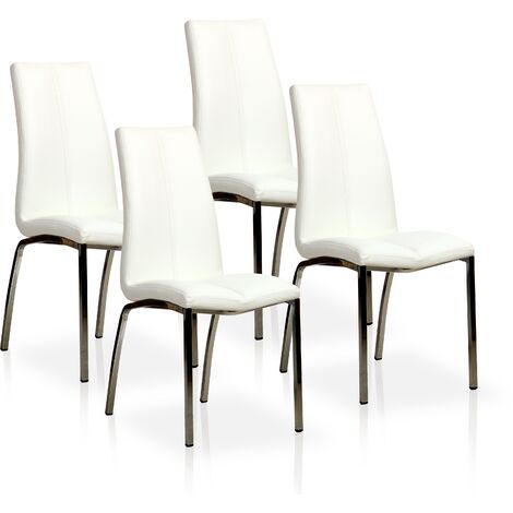 Lot de quatre chaises de salle à manger de style contemporain avec assise et dossier en simili cuir, modèle Ourense de couleur blanche.