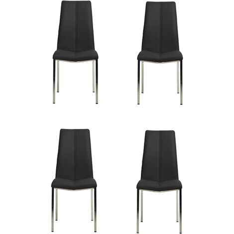 Lot de quatre chaises de salle à manger de style contemporain avec assise et dossier en simili cuir noir, modèle Ourense.