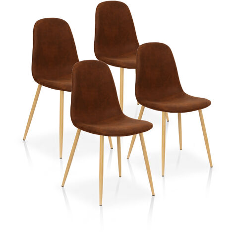 Lot de quatre chaises de salle à manger de style nordique avec assise et dossier en tissu Alberca en couleur noisette