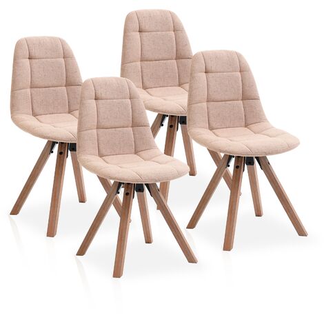 Lot de quatre chaises de salle à manger de style nordique avec assise et dossier en tissu Gerona de couleur chocolat.