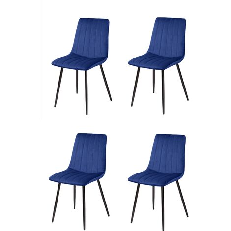 Lot de quatre chaises de salle à manger de style vintage avec assise et dossier en velours bleu indigo modèle Denia