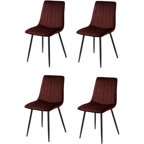 Lot de quatre chaises de salle à manger de style vintage avec assise et dossier en velours, modèle Denia en couleur marron.