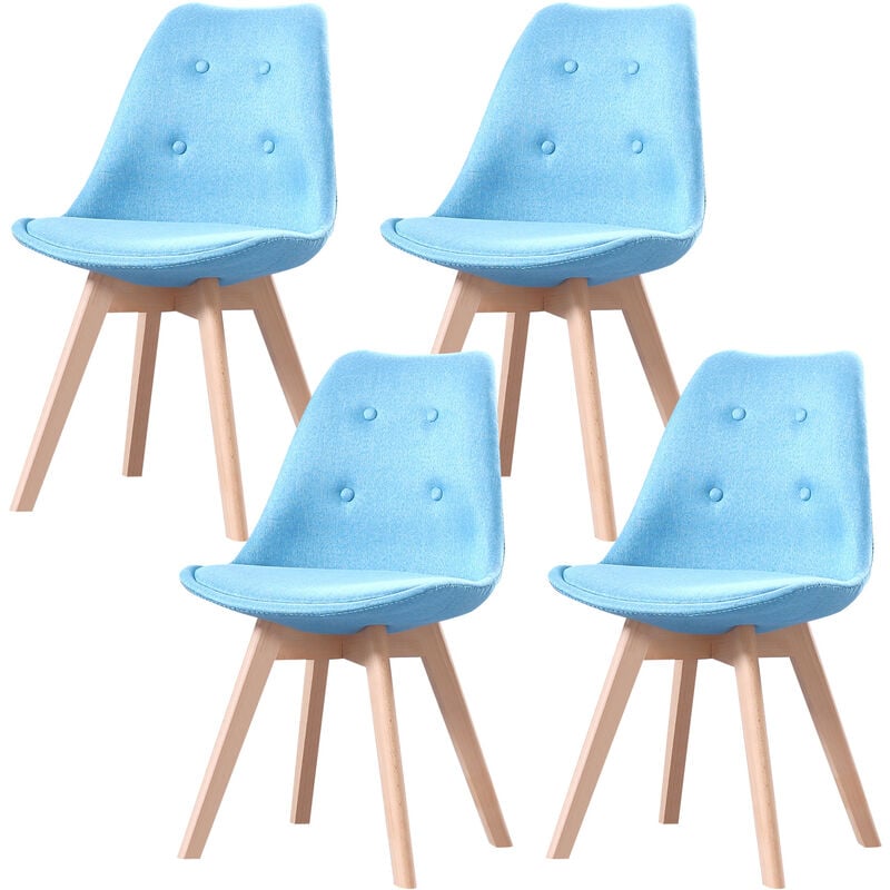 Hobag - Lot de Quatre chaises scandinaves en tissu five Bleu - pieds bois