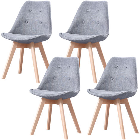 Lot de Quatre chaises scandinaves en tissu FIVE Gris clair - pieds bois
