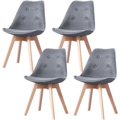 Lot de Quatre chaises scandinaves en tissu FIVE Gris foncé - pieds bois
