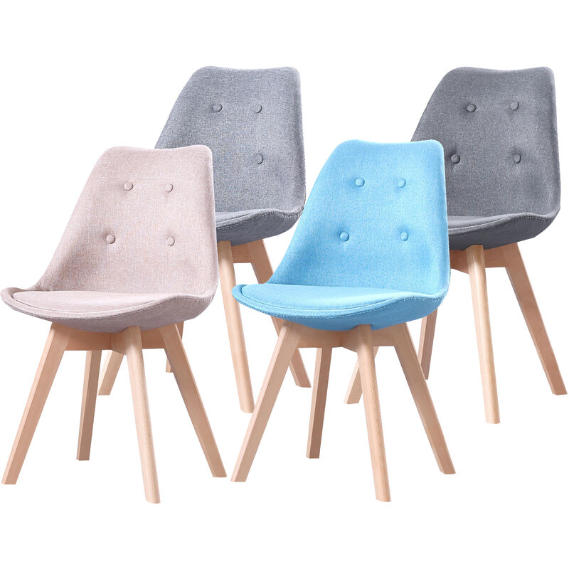 Hobag - Lot de Quatre chaises scandinaves en tissu five - Mix couleurs - gris clair , gris foncé , taupe , bleu - pieds bois