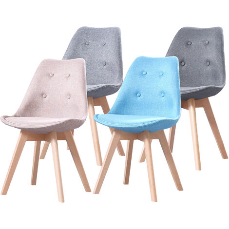 Lot de Quatre chaises scandinaves en tissu FIVE - Mix couleurs - gris clair , gris foncé , taupe , bleu - pieds bois