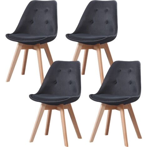 Lot de Quatre chaises scandinaves en tissu FIVE Noir - pieds bois