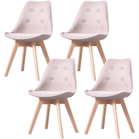 Lot de Quatre chaises scandinaves en tissu FIVE Taupe - pieds bois