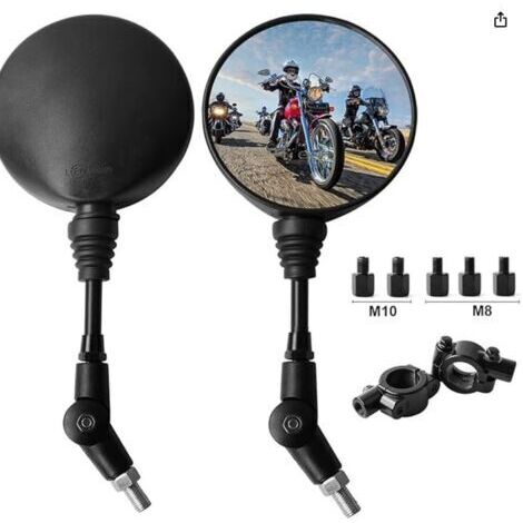 Lot de rétroviseurs universels pour moto, 2 pinces de guidon 22 mm M10 (7/8"), 1 filetages M10 à droite, 2 filetages M8 à droite, 1 filetage M10 à gauche, 1 filetage M8 à gauche, pourdengyank