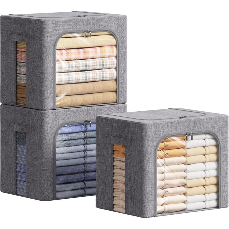 Lot de Sacs de Rangement Robuste avec Cadre en Métal, Boîte de Rangement Pliable, Organisateur Placard, Rangement Sous Lit, Boîtes Rangement pour