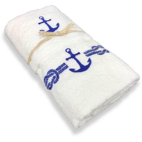 LOT DE SERVIETTES EN ÉPONGE MER MARIN AVEC ANCRE BLEUE