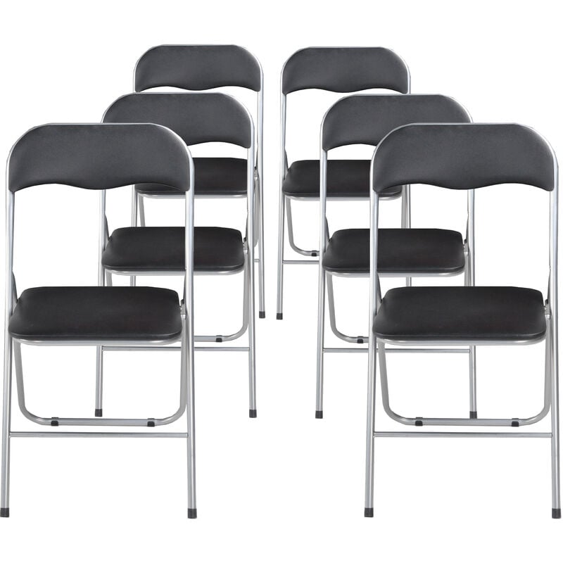 La Silla Española - Lot de six chaises pliantes rembourrées noires modèle Séville