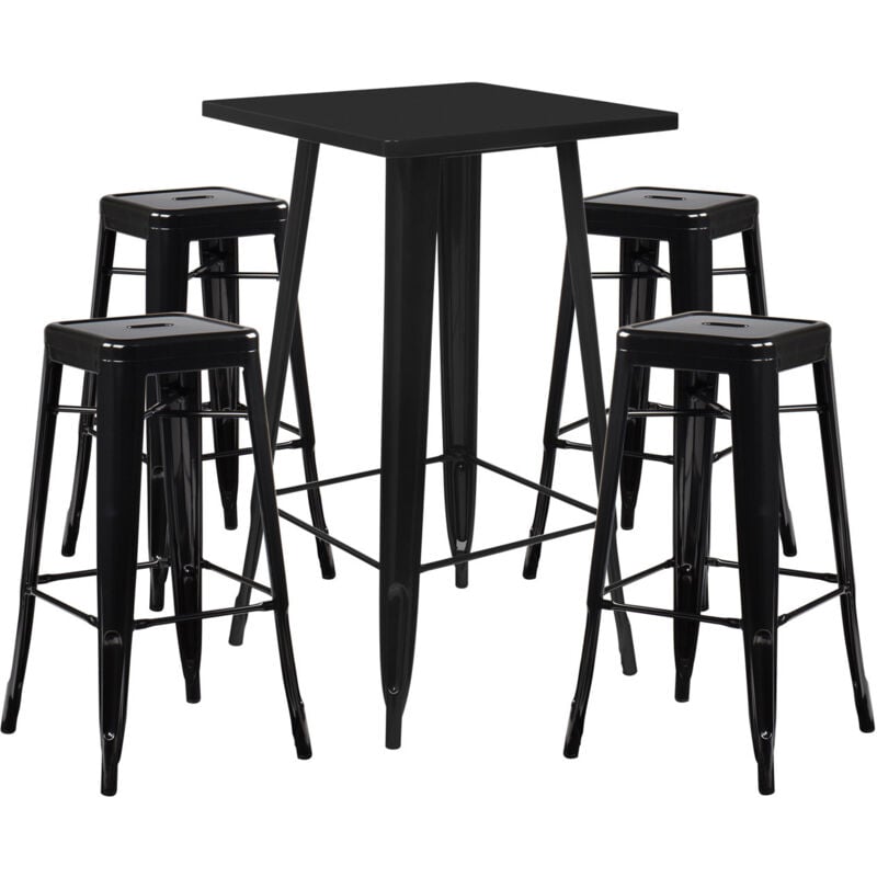 Set Table Haute LIX & 4 Tabourets Hauts LIX Noir Acier - Negro - Sklum