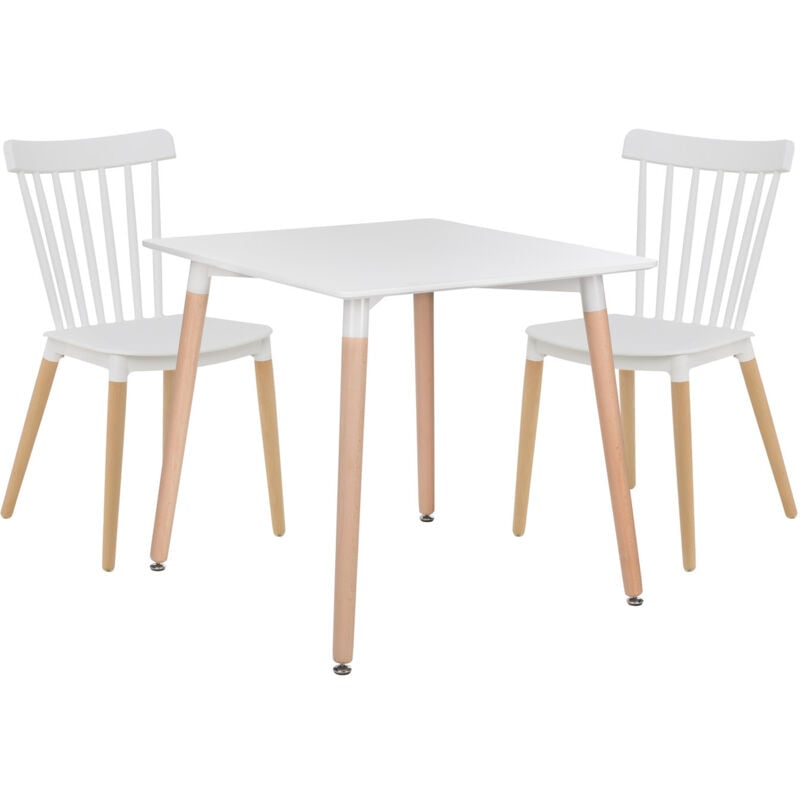 Ensemble table à manger en bois de hêtre et mdf (80x80 cm) et 2 chaises Royal Sklum Blanc