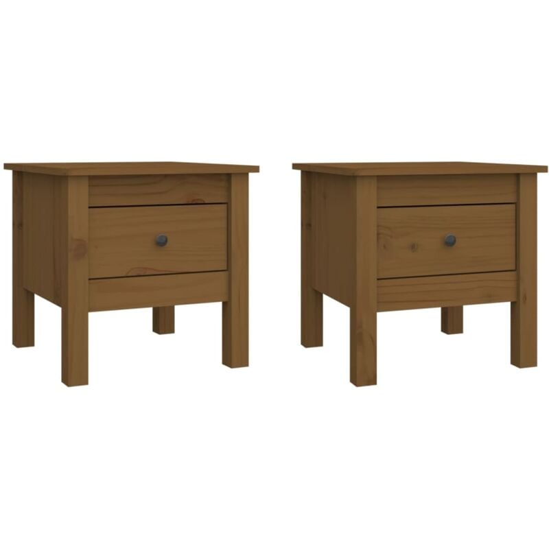Lot de tables d'appoint chevets avec tiroir 40 x 40 x 39cm bois de pin couleur marron miel DEC032655