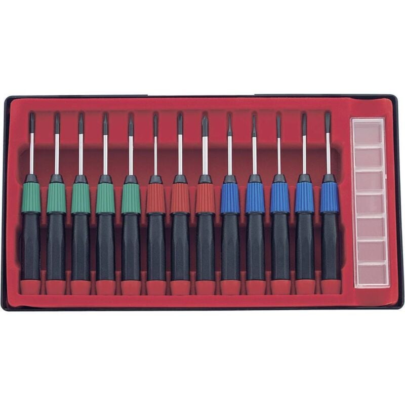Basetech - pour l'électronique et la mécanique de précision Jeu de tournevis 14 pièces vis à fente, cruciforme Phillips,