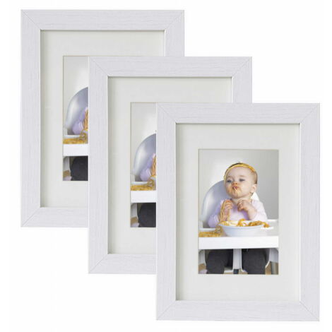 Lot de trois cadres photo A5 15x21 cm avec passe-partout, blanc rétro, BD art