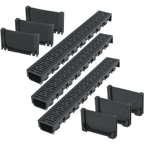 Lot de trois caniveaux de drainage plastique 3 m noir