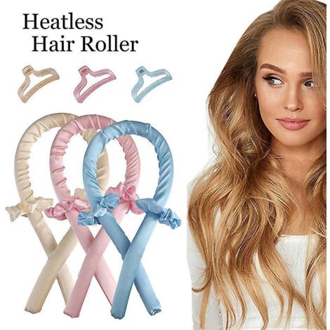 lot De Trois En Rose, Beige Et Bleu, Kit Ruban Boucleur Cheveux Sans Chaleur / Cheveux Onduls Sans Fer  Boucler / Heatless Wavy