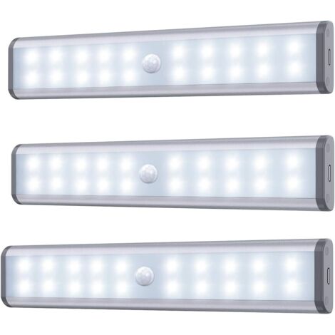 Lot de trois veilleuses LED de 19 cm avec détecteur de mouvement pour l'intérieur