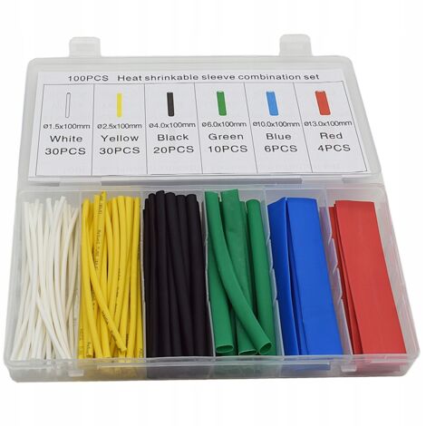 LOT DE TUYAUX ISOLANTES ET DE GAINES THERMORÉTRACTABLES 100 PIÈCES, DIFFÉRENTES COULEURS