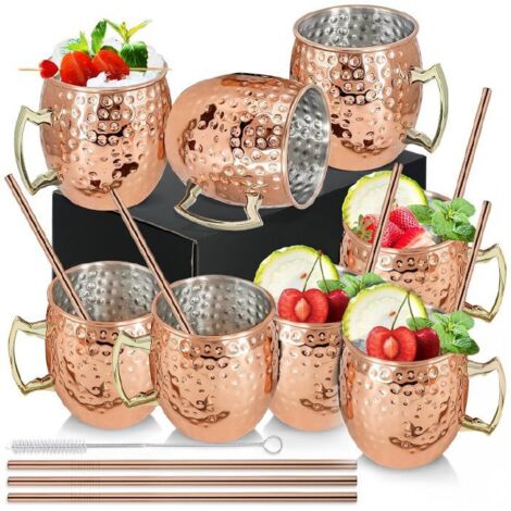 Lot de Verre Moscow Mule, 4 Tasses Moscou Mule avec 4 Pailles