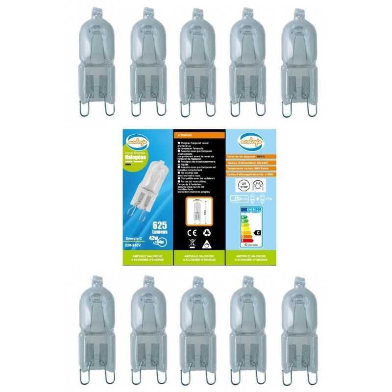 Lampesecoenergie – Lot de 10 ampoules G9 halogène 54W (équivalent 42W) – Blanc chaud 2700K – 625LM – Tension 220-240V – Durée de vie 2000h
